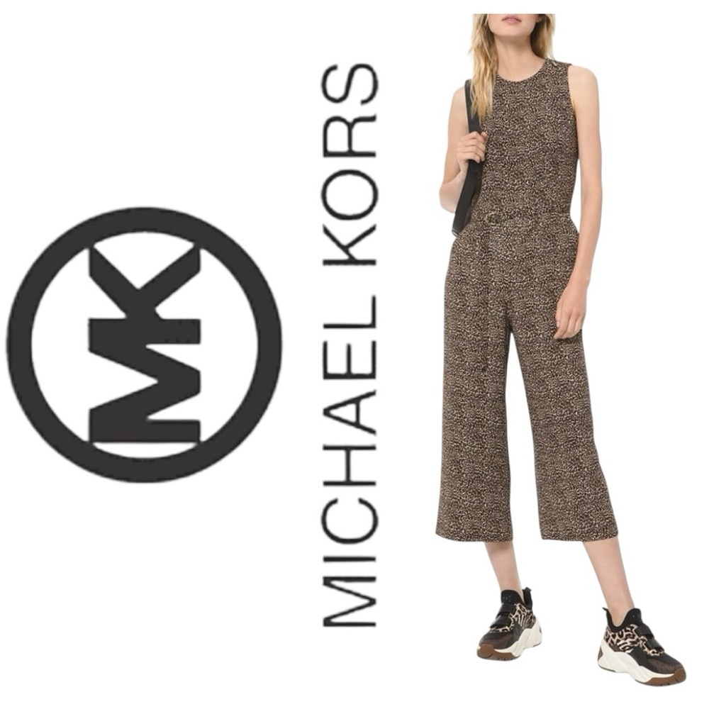 Michael Michael Kors Leopard Print Cropped Jumpsuit Belted Size 0